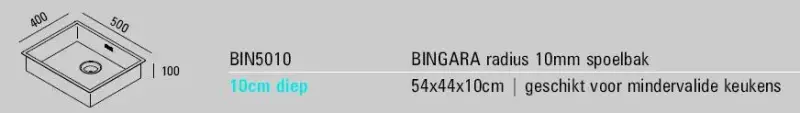 ABK Bingara stainless steel sink extra shallow 10 cm disabled access flush-mounted undermount and top-mount BIN5010FVI