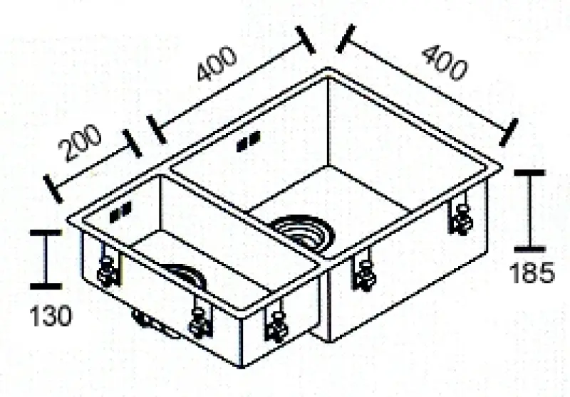 ABK Bingara large 1.5 stainless steel sink 20x40+40x40 cm flush-mounted undermount and top-mount BIN2040FVI