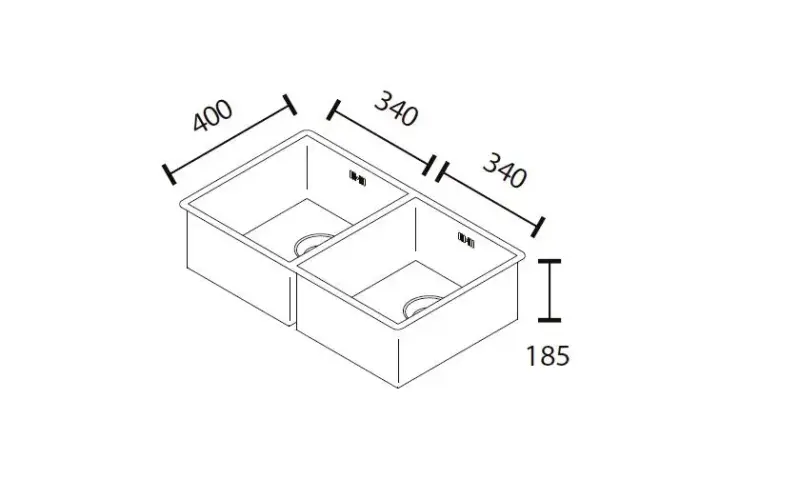 ABK Bingara double stainless steel sink 34x40+34x40 cm for flush-mount, undermount, and top-mount installation BIN3434FVI
