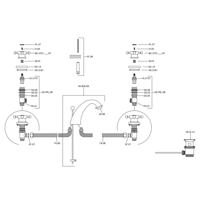 Huber Victorian 3-holes Washbasin Mixer Bronze VT00101027