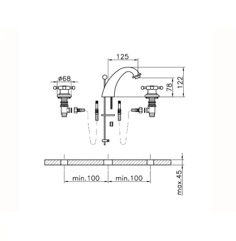 Huber Victorian 3-holes Washbasin Mixer Gold VT0010102G