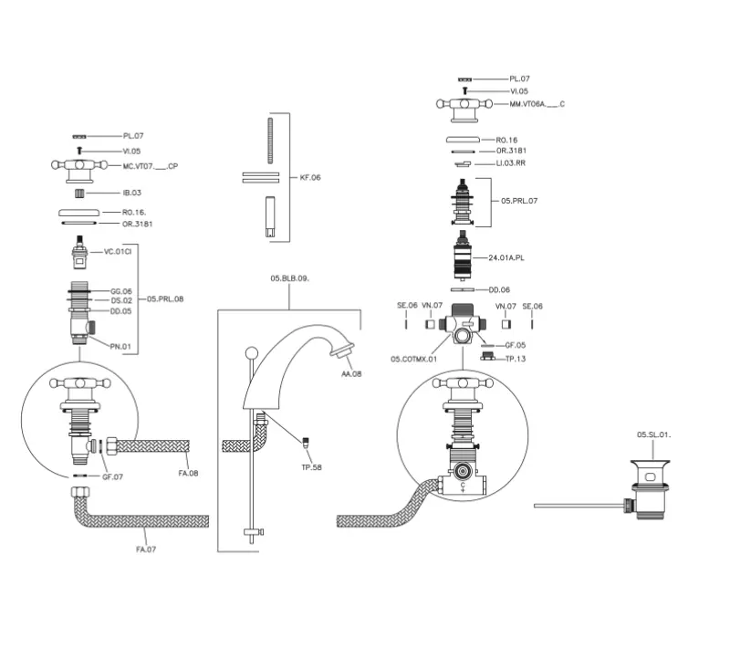 Huber Victorian 3-hole Thermostatic Washbasin Mixer Stainless Steel VTT710102A