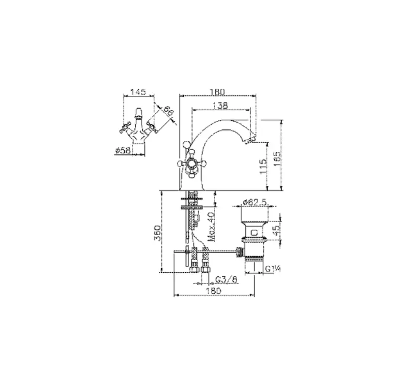 Huber Victorian Washbasin Mixer Gold VT0005102G