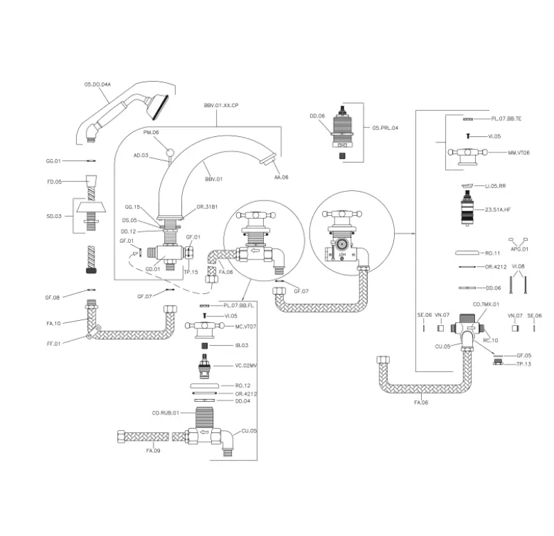 Huber Victorian 4-hole Thermostatic Bath Mixer with Handshower Bronze VTT7601027