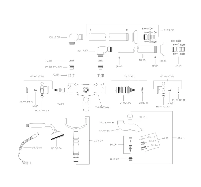 Huber Victorian Floor-mounted Thermostatic Bath Mixer with Handshower Bronze VTT3901027