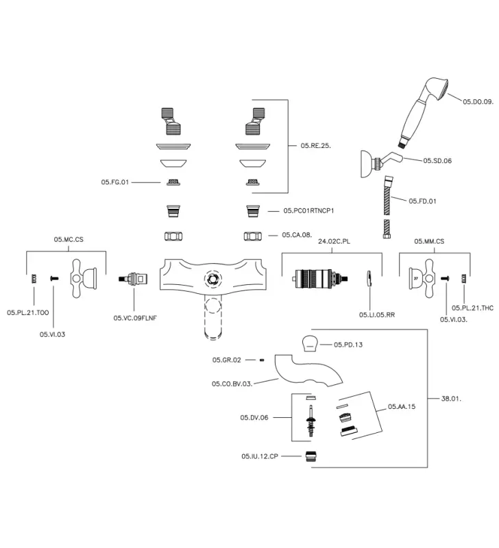 Huber Croisette Thermostatic bath mixer with shower set Bronze CSD2701027