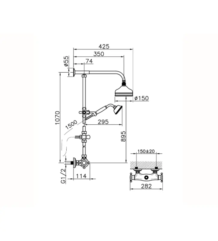 Huber Victorian Thermostatic Shower Set 15cm Stainless Steel  390.VT01H.AC