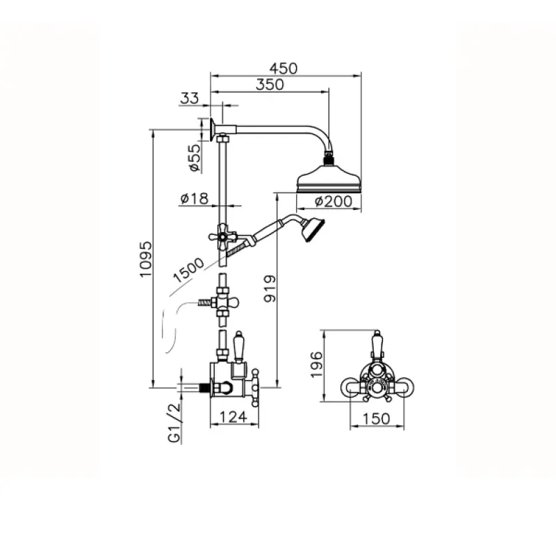 Huber Victorian Thermostatic Shower Set 20cm Gold 590.VT21H.AG