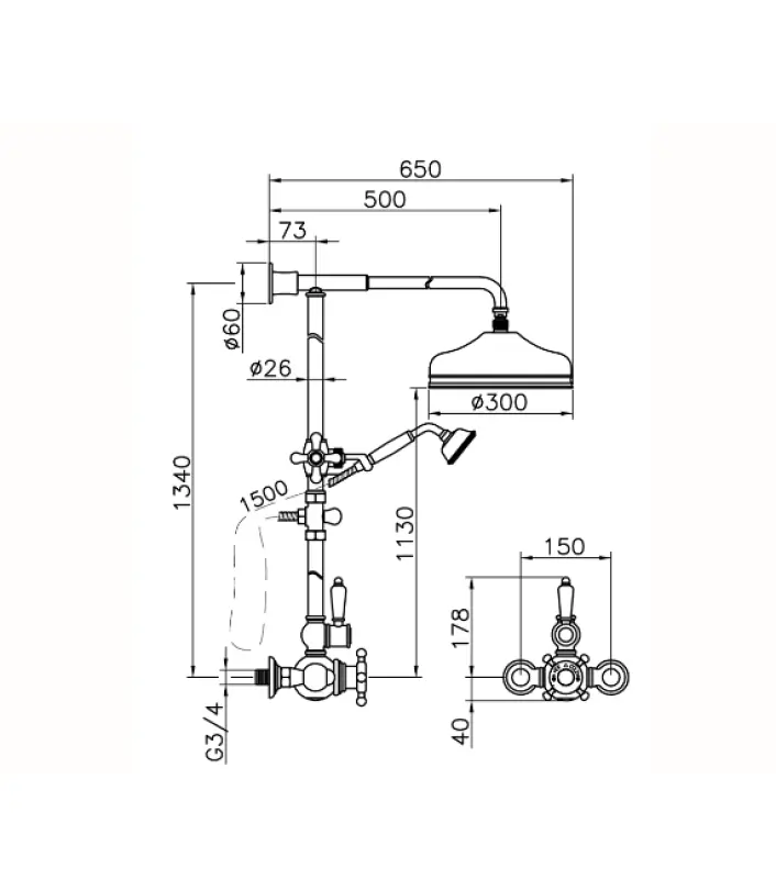 Huber Victorian Thermostatic Shower Set 30cm Stainless Steel 590.VN31H.AC