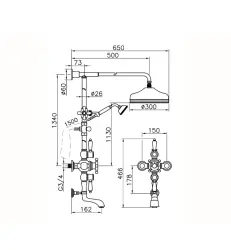 Huber Victorian Thermostatic Bath/Shower Set 30cm Bronze 592.VN31H.BA
