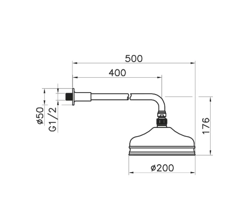 Huber Nostalgic Rain Shower 20cm Chrome with wall arm 611.02H.CR