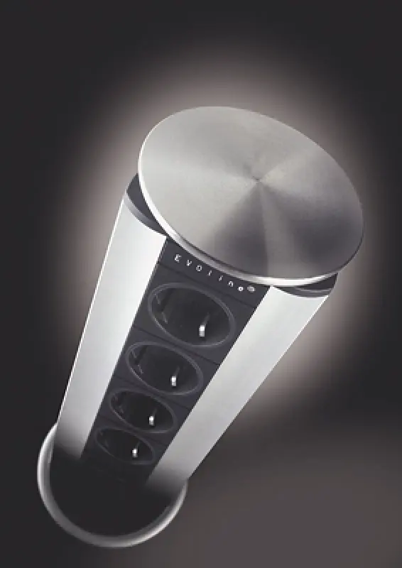 EVOline Port 3 Retractable earthed socket outlet stainless steel lid