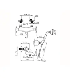 Huber Victorian Thermostatic Bath Mixer with Shower Set Gold VTD270102G