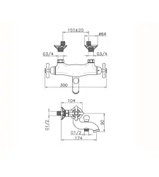 Huber Croisette Thermostatic bath mixer Chrome/Gold CST270107G