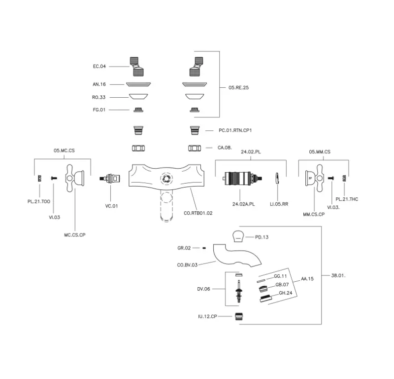 Huber Croisette Thermostatic bath mixer Gold CST270102G