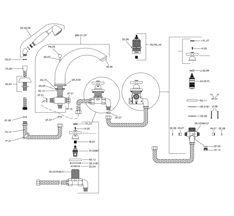 Huber Croisette 4-hole bath rim mixer Thermostatic Gold CST760102G