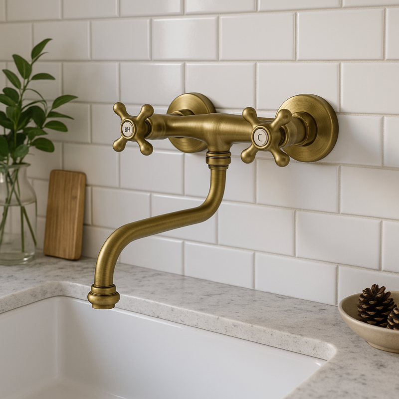 PB Old fashion kitchen faucet Classic C wall tap Bronze 10.2722