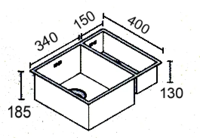 ABK Bingara one and a half stainless steel sink 15x40+34x40 cm flush mount undermount and top mount BIN1534FVI