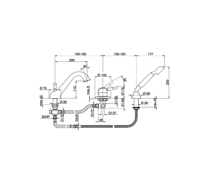 Cisal Arcana Royal Bath rim mount bath mixer Bronze AY00126027