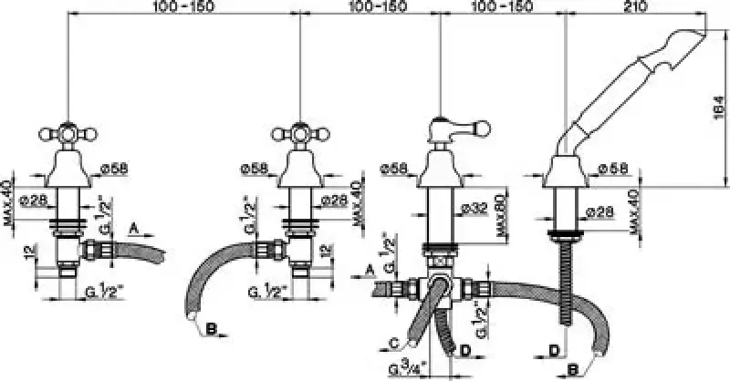 Cisal Arcana Ceramic 4-hole Bath Mixer Tap bath rim mounted gold AC00029024
