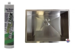 Acid-free silicone adhesive for undermount installation of stainless steel sinks