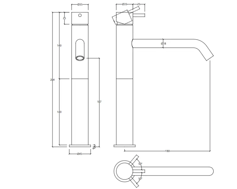 Waterevolution Flow sink faucet with high spout for washbasins, including click plug, chrome T11501