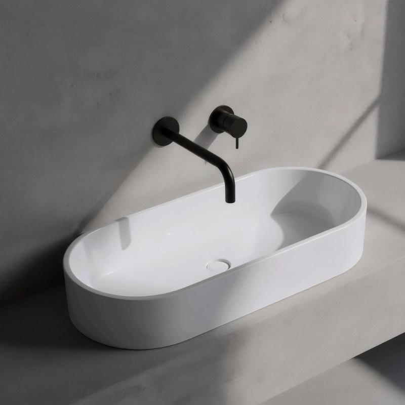 Waterevolution Flow built-in washbasin faucet, matte black with 25 cm spout T116BPR-25