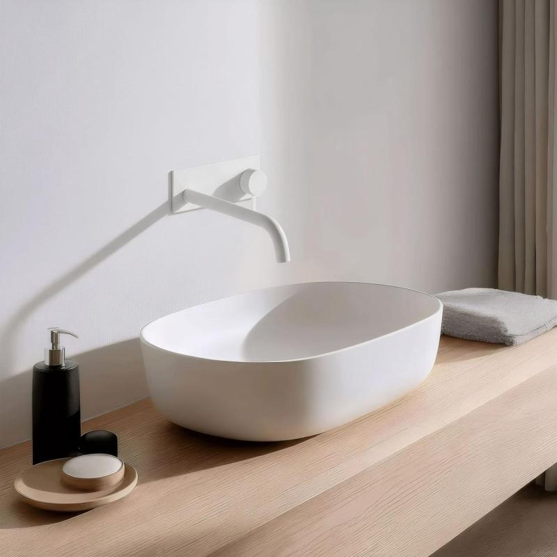 Waterevolution Flow Consealed washbasin monobloc mixer with 25cm spout, easy box and automatic stop & go valve, built-in + external parts White T1161BBR-25