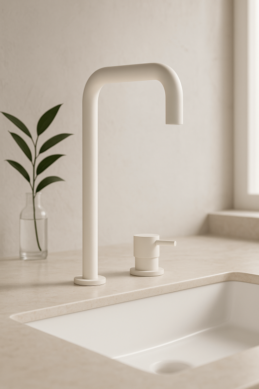 Waterevolution Flow Washbasin mixer with 2 holes and automatic stop & go valve H White T112HBR