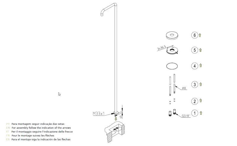 Waterevolution Flow pool shower column single cold water brushed stainless steel T145IE