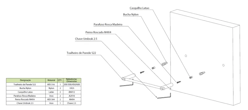 Waterevolution S22 Simple towel rail 450 mm Stainless Steel A412IE