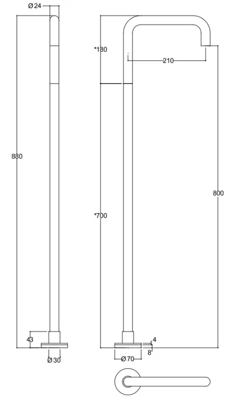 Waterevolution Flow Floor standing bathub spout H Chrome T167201