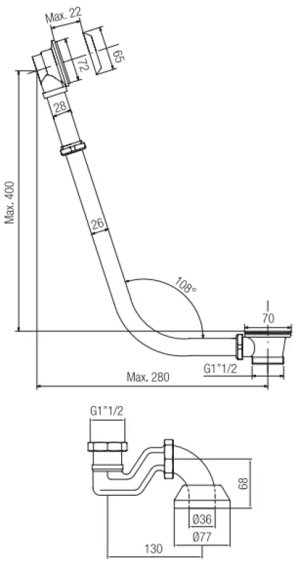 PB bath drain with chain for freestanding bathtub gold 1208677002