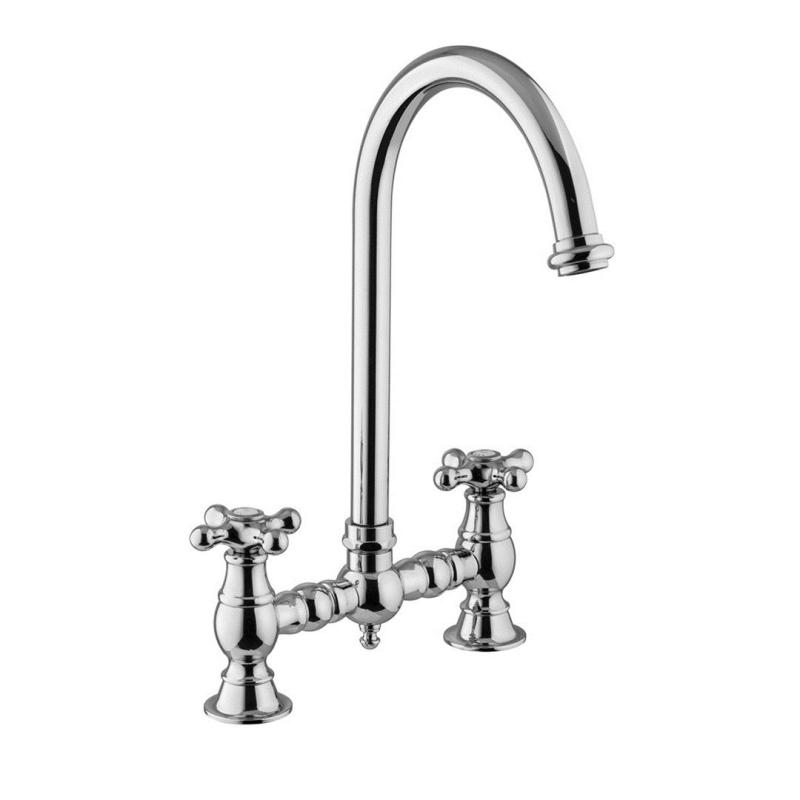 PB Old fashion Bridge kitchen faucet Chrome round spout with star knobs PBN.CHR.R.ST