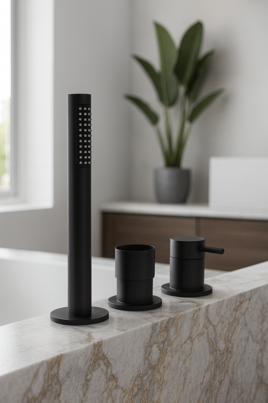 Deck mounted bathtub mixer with 2 exits diverter without spout, black T138SBPR