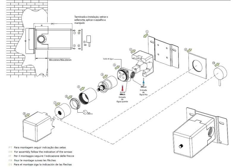 Waterevolution Flow Thermostatic bathub/shower mixer with easy box and 1 exit, built-in + external parts White T142TBBR
