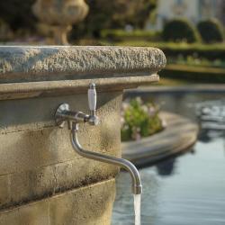 PB classic wall washbasin tap with white lever cold water and long spout stainless steel 1208853572