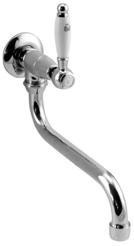 PB classic wall washbasin tap with white lever cold water and long spout chrome 1208853612