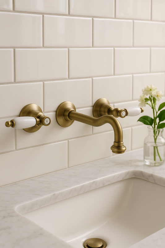 PB classic faucet built-in wall-mounted faucet with white handles 16 cm spout Bronze 1208854332