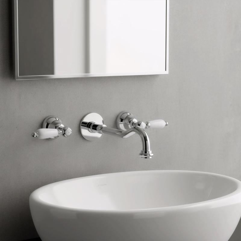 PB classic built-in wall-mounted faucet with white handles, 25 cm spout, Chrome 1208854382