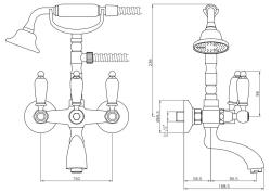 PB Classic faucet surface mounted bath mixer set with white levers Bronze including hand shower 1208854422