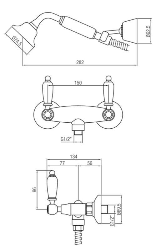 PB classic faucet mounted shower faucet set with white handles including hand shower Chrome 1208854472