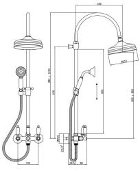 PB Classic Shower set surface-mounted with rain shower telescopic shower column stainless steel 1208854892