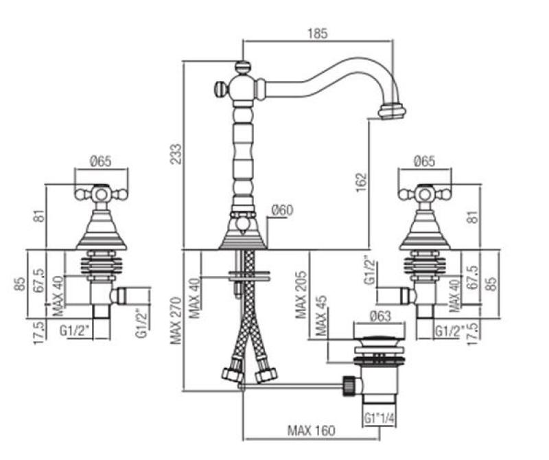 PB classic 3 hole sink faucet with star handles spout 18.5 cm chrome 1208854922