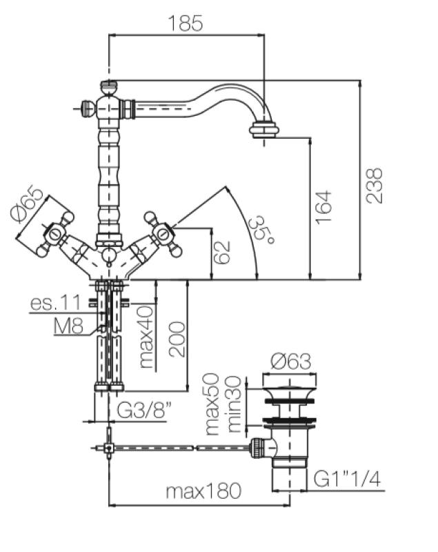 PB classic sink faucet with star handles spout 18.5 cm stainless steel 1208854972
