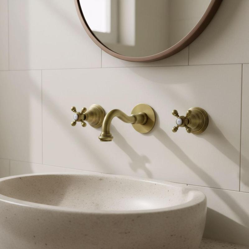 PB classic built-in wall-mounted faucet with star-shaped handles, 20 cm spout, Bronze 1208855082