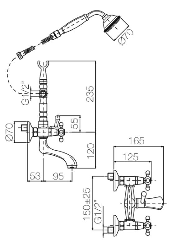 PB classic tap surface-mounted bath tap set with star knobs Chrome including hand shower 1208855152