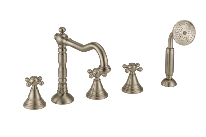 PB classic 5-hole bath mixer with star knobs, stainless steel 1208855792