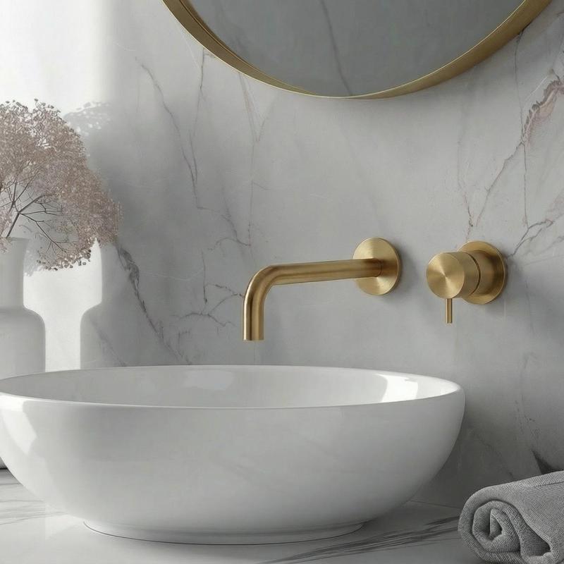 Waterevolution Flow built-in washbasin faucet, brushed brass with 21 cm spout T116BLE-21