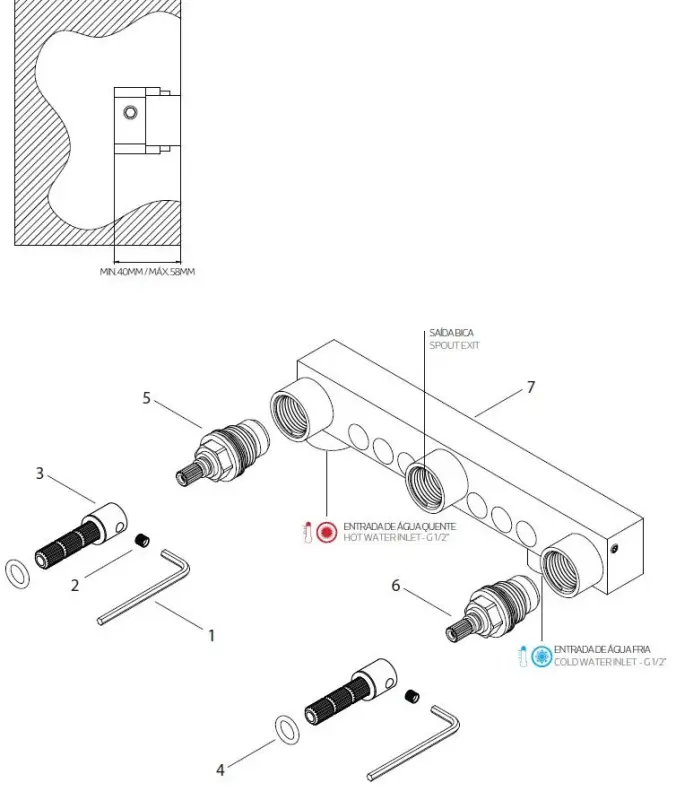 Waterevolution Cruz 3-hole washbasin mixer tap spout 15cm matt black 1208916582